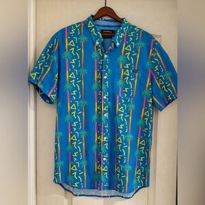 Chubbies Blue Shirt with Palm and Geometric Design